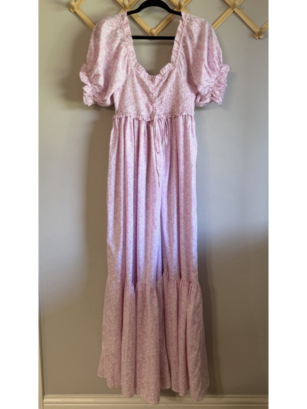 Mable Light Pink Floral Maxi Dress with Puff Sleeves